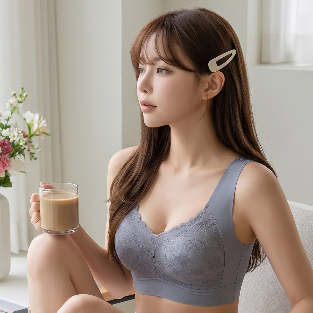 24H睡眠 一片式 無鋼圈無痕 冰絲背心式內衣(灰)