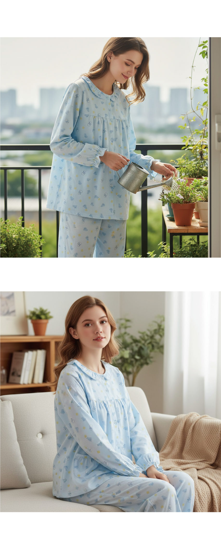 萌感小雞 柔軟舒眠棉質 睡衣睡褲成套組(藍色)