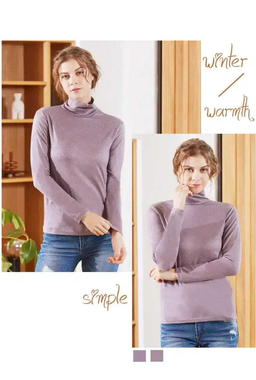 德絨羊毛高領發熱衛生衣(芋紫色)