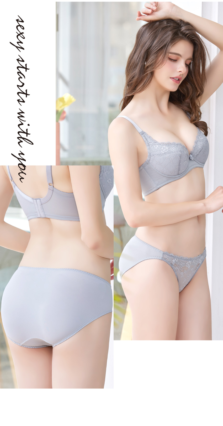 祕密花園．綻放 低腰三角褲(銀灰色)