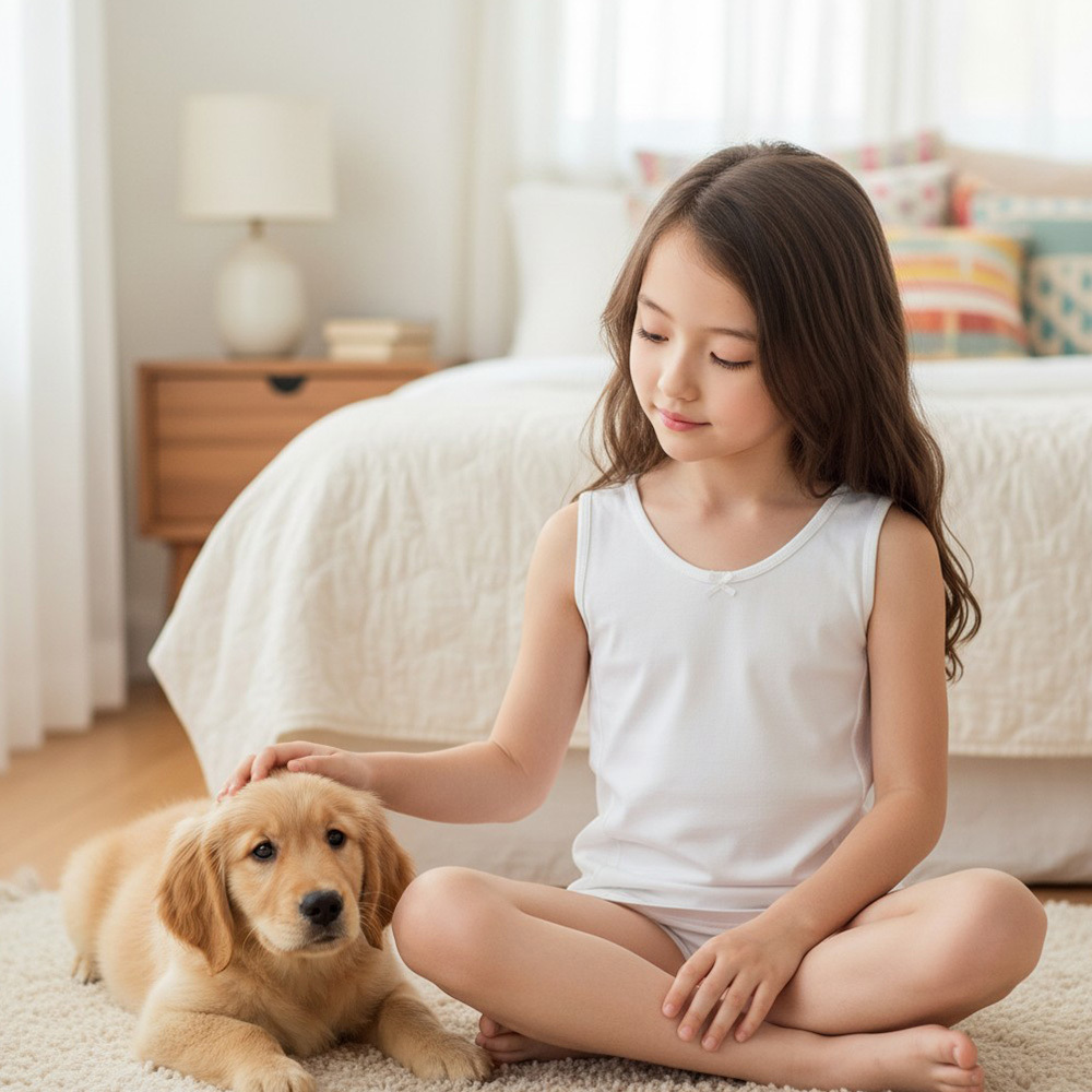 MIT台灣製 精梳純棉 寬肩兒童透氣長版背心(香檳)