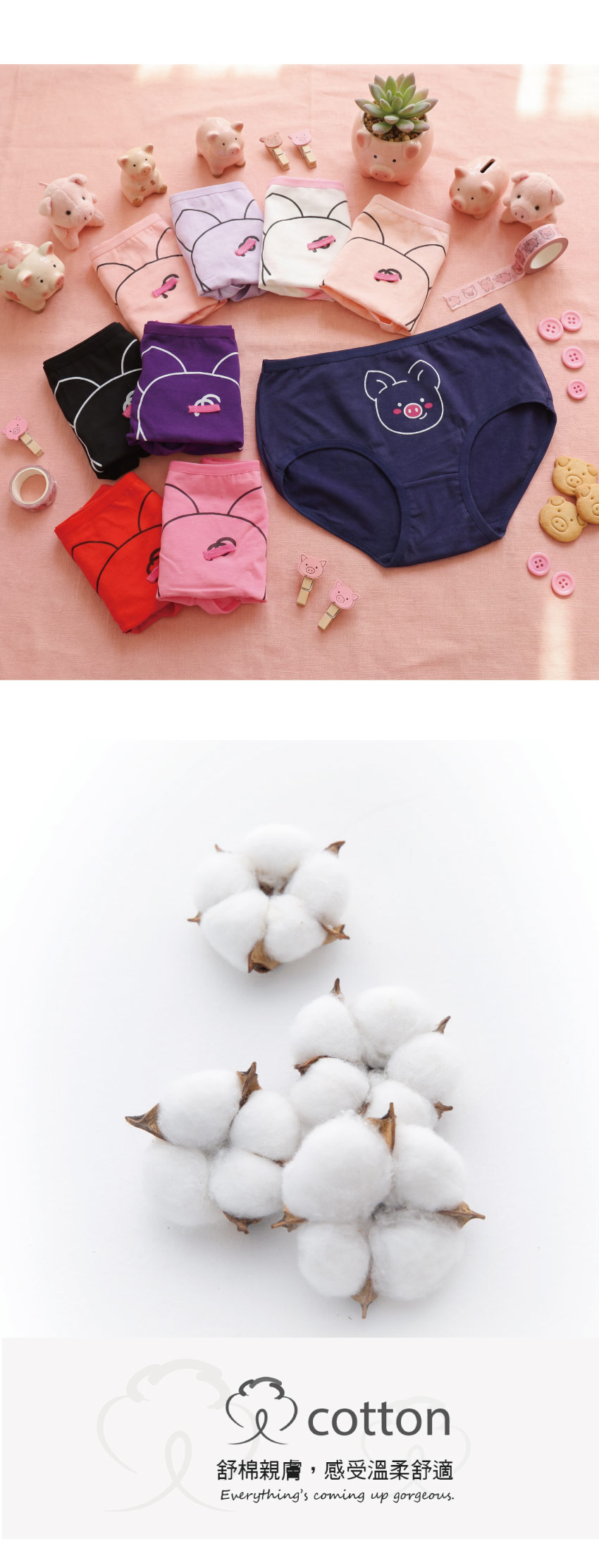 萌寵小豬 棉質三角褲 3件組(隨機色)