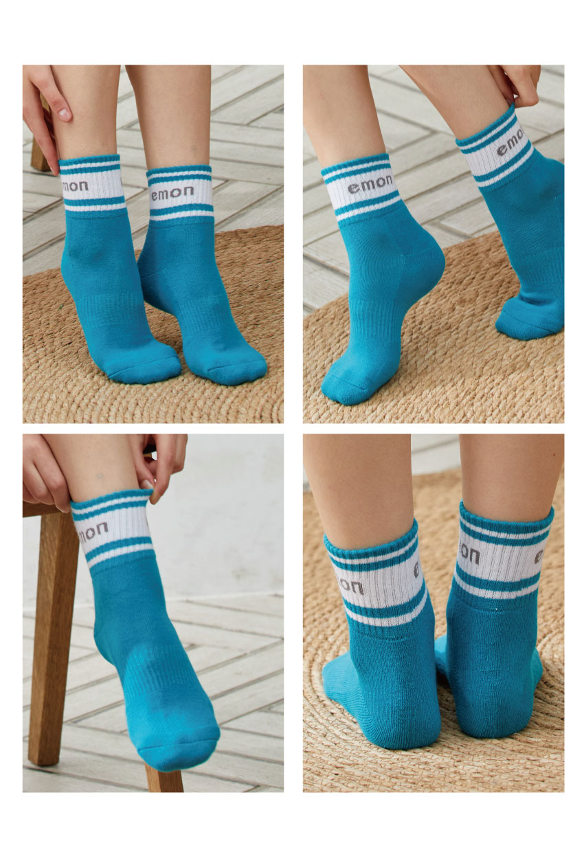 經典條紋 中長筒 機能運動襪(藍)