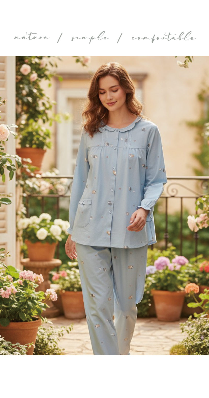 軟萌柯基 柔軟舒眠棉質 睡衣睡褲成套組(藍色)