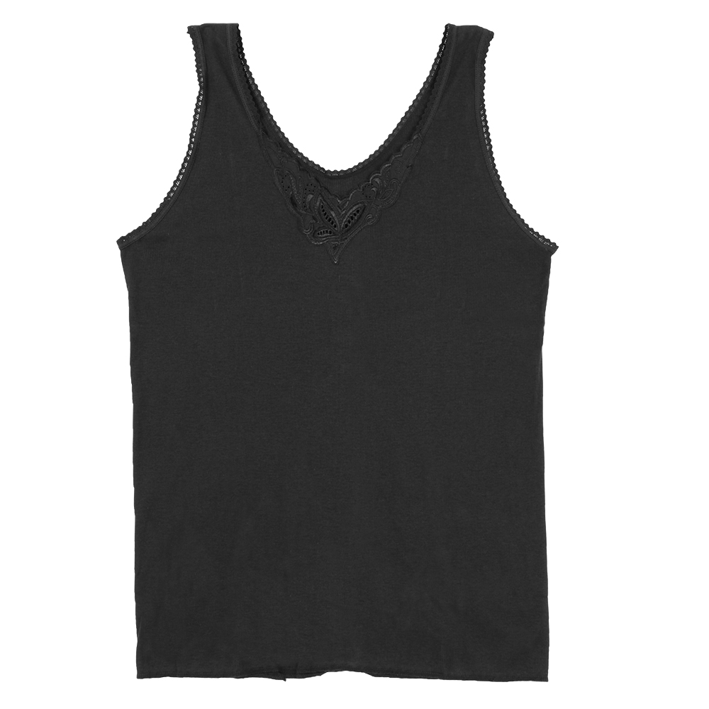 MIT台灣製 精緻花寬版背心(黑)