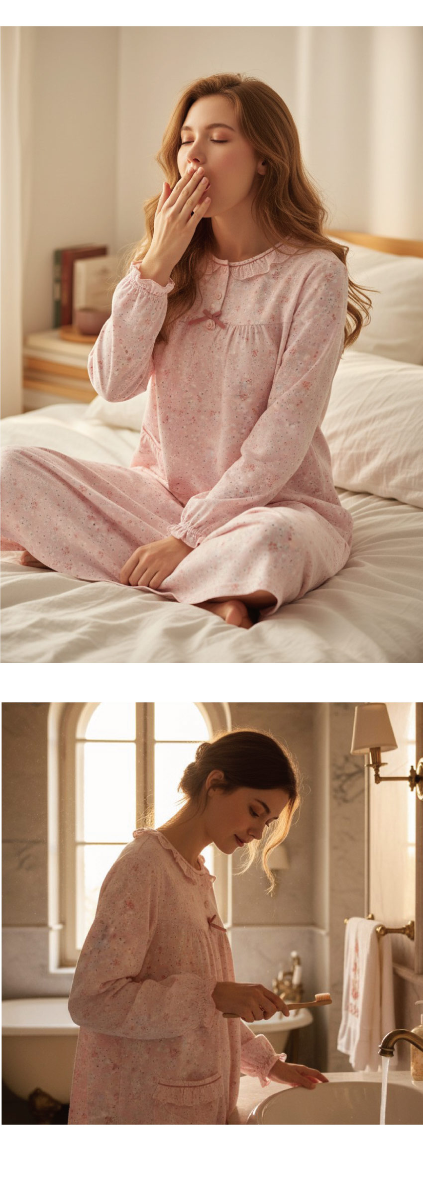 田園小花 柔軟舒眠棉質 連身裙睡衣(粉色)