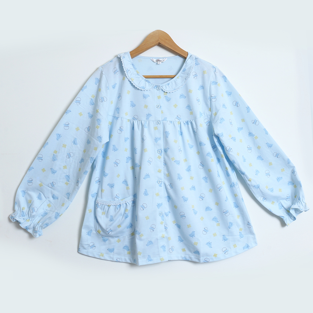 萌感小雞 柔軟舒眠棉質 睡衣睡褲成套組(藍色)