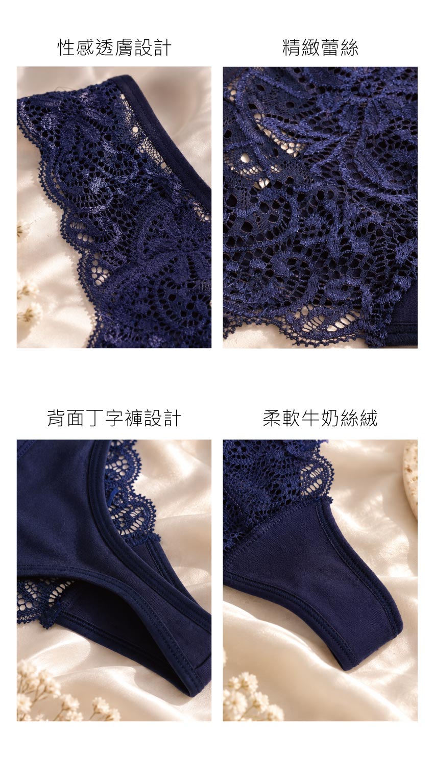 性感蕾絲透膚 牛奶絲絨 丁字褲 (隨機色)