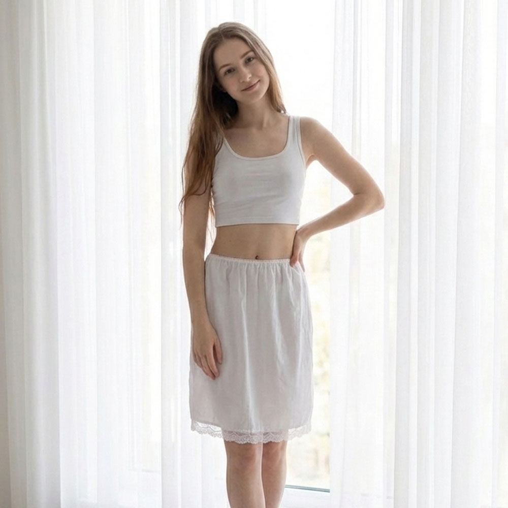 MIT舒適棉質套裙(白)(防走光襯裙)