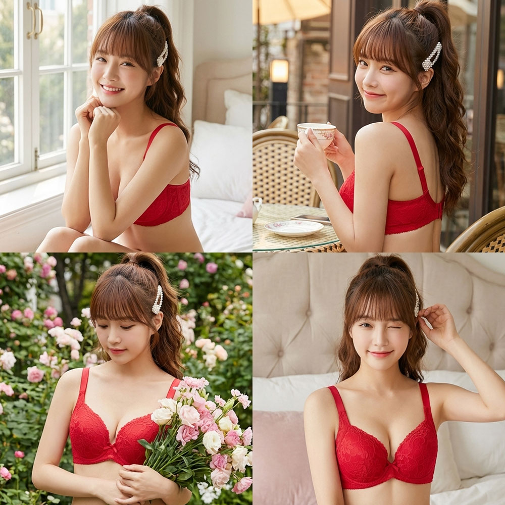 花芯 軟鋼圈 深V低脊心包覆機能型內衣C罩杯(紅)