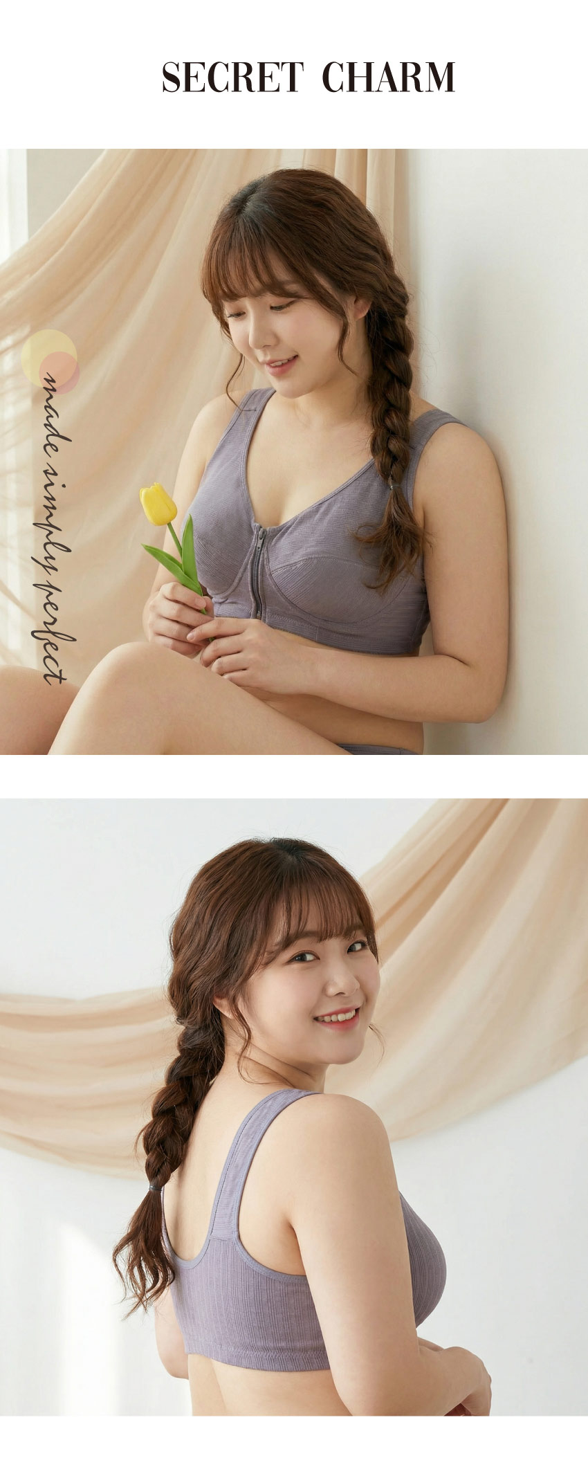 前開式拉鍊 絲棉透氣內衣 38-46 CD罩杯(灰)