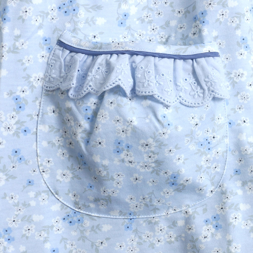 田園小花 柔軟舒眠棉質 連身裙睡衣(藍色)