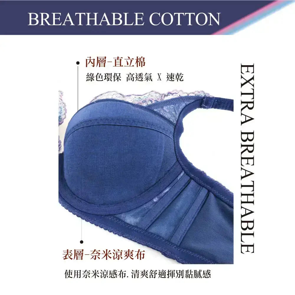 【深罩杯】夢幻魔提・直立棉機能透氣內衣BCDE罩杯(星空藍)
