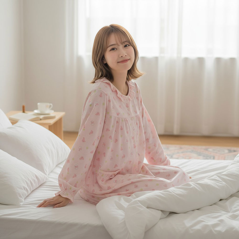 萌感小雞 柔軟舒眠棉質 連身裙睡衣(粉色)
