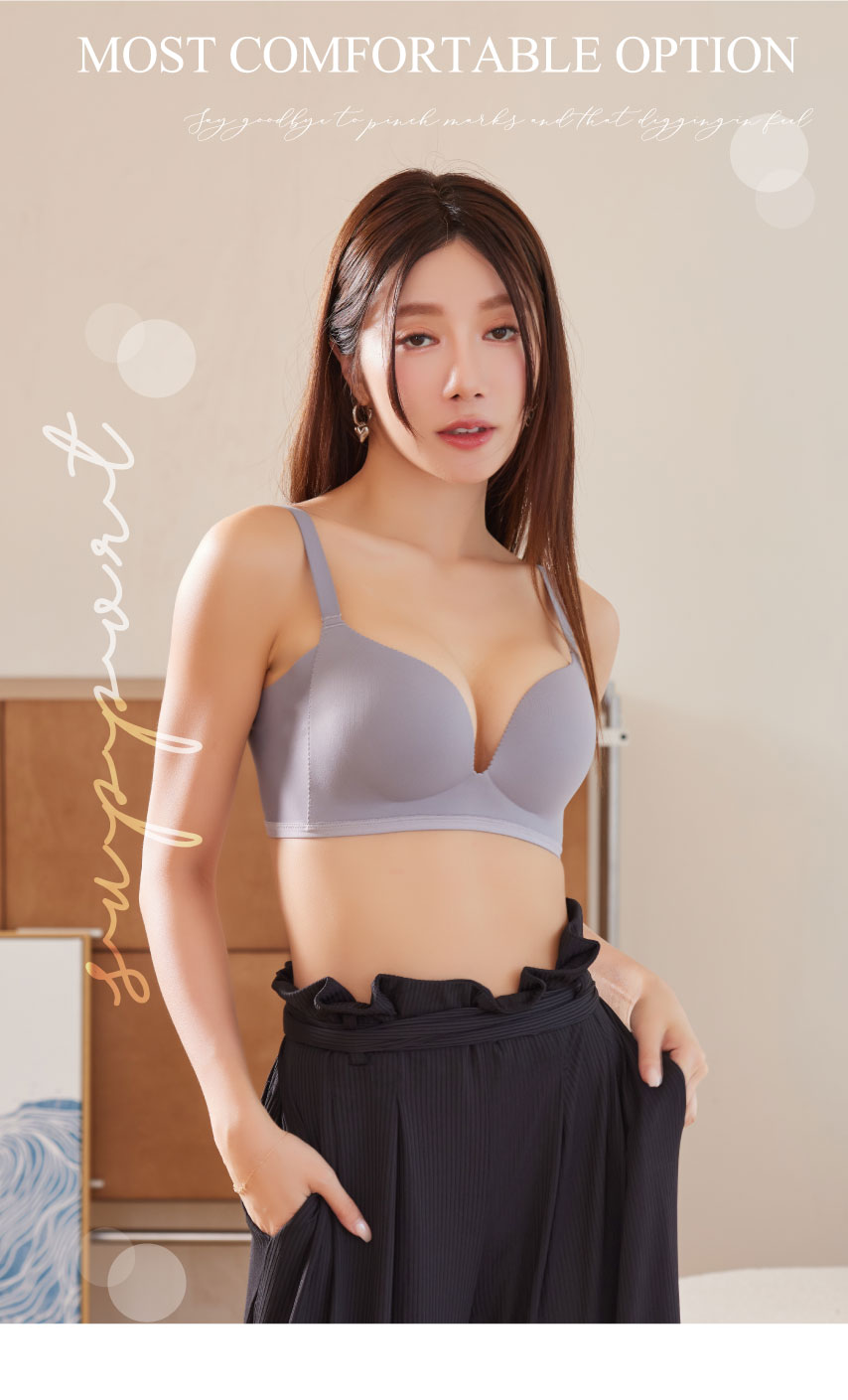 輕時尚 無鋼圈無痕低脊心內衣(灰藍色)