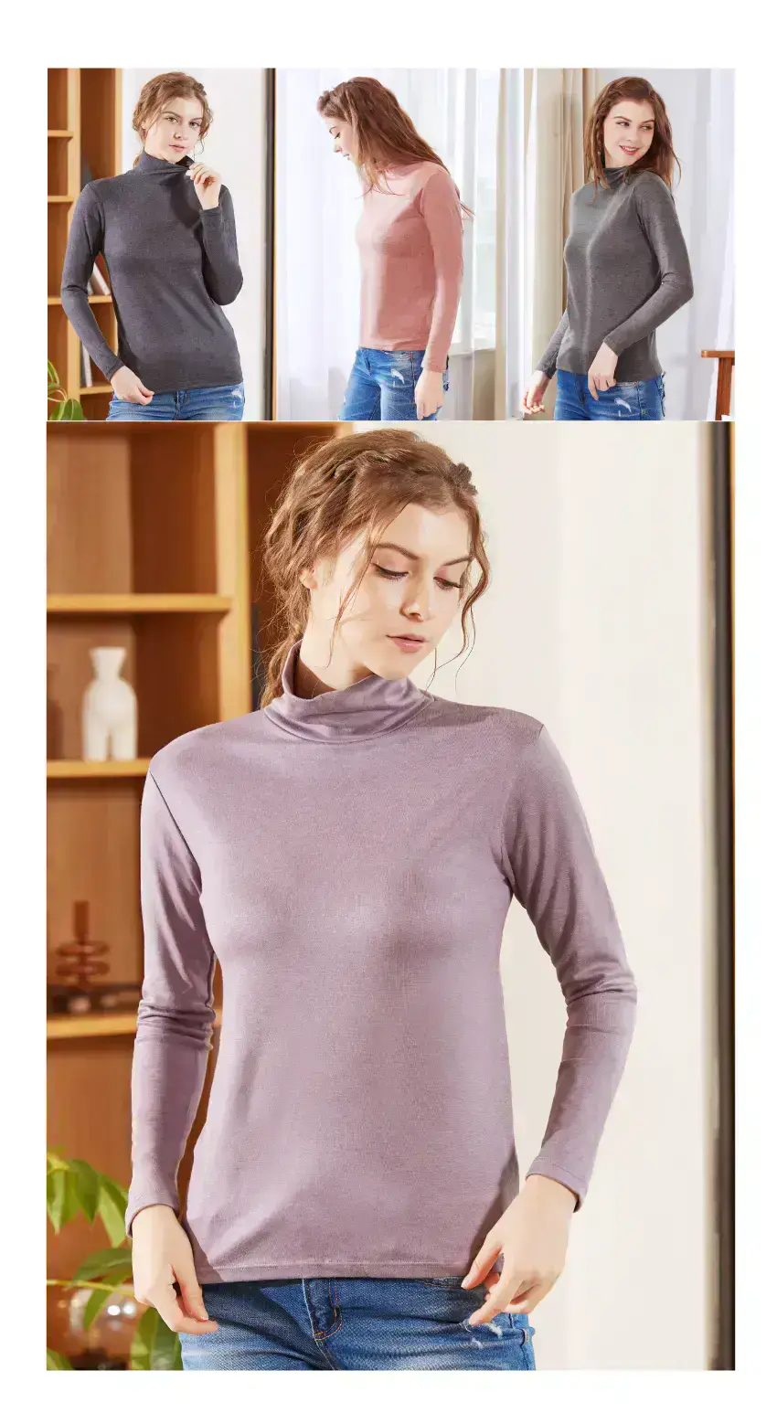 德絨羊毛高領發熱衛生衣(芋紫色)