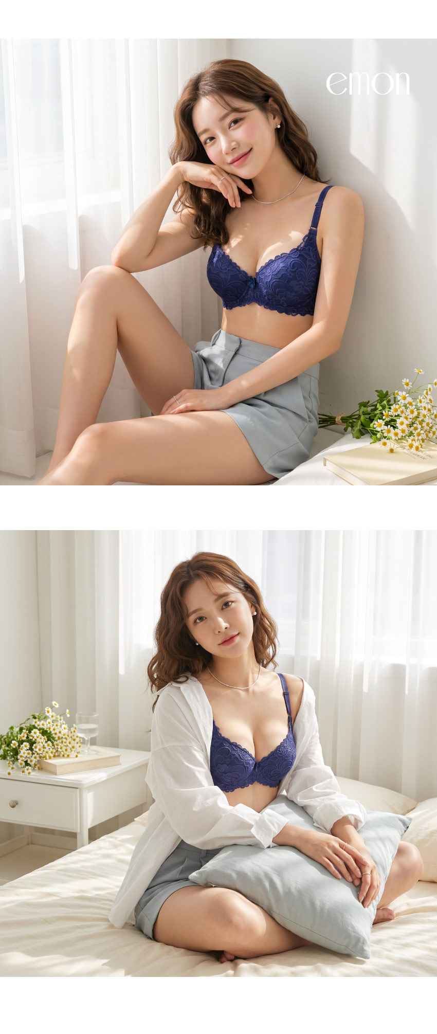 《軟鋼圈》法系女神花雕蕾絲內衣(紫藍色)32-34A