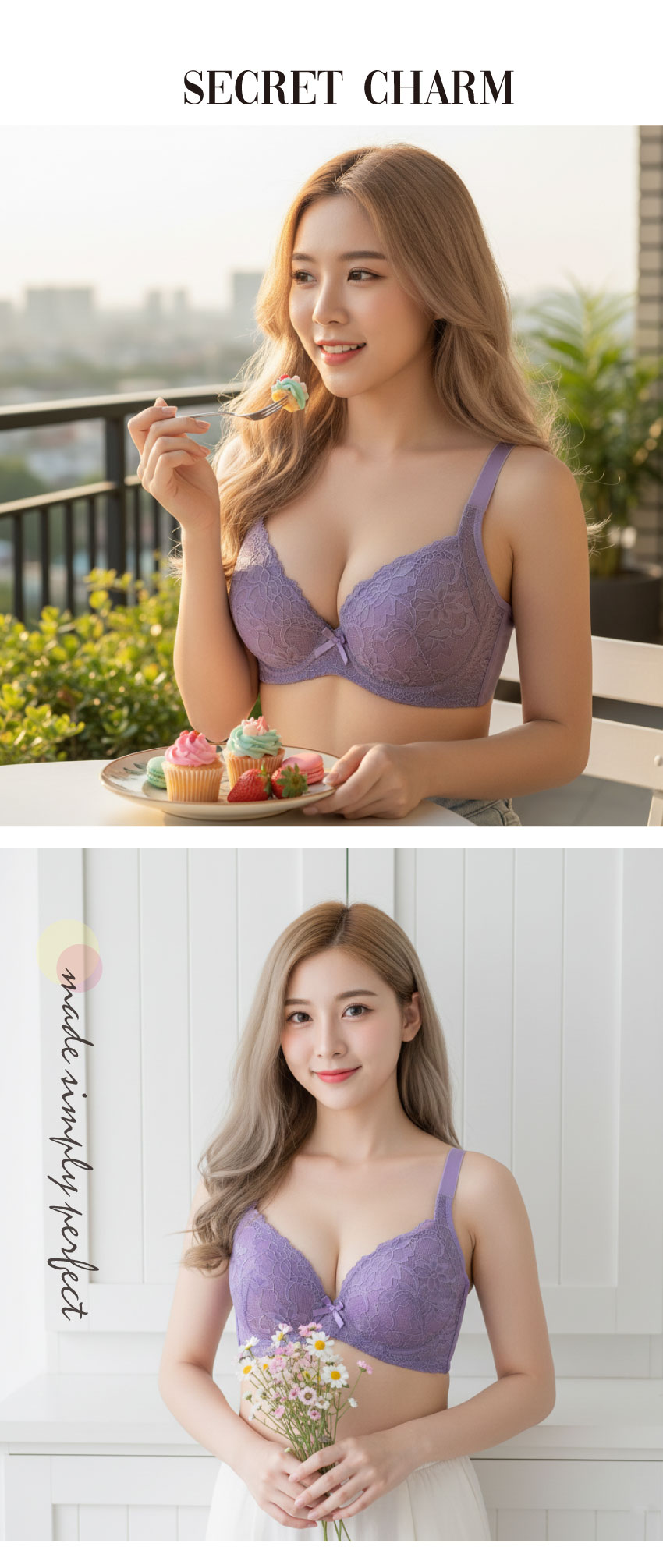 花芯 軟鋼圈 深V低脊心包覆機能型內衣C罩杯(紫)