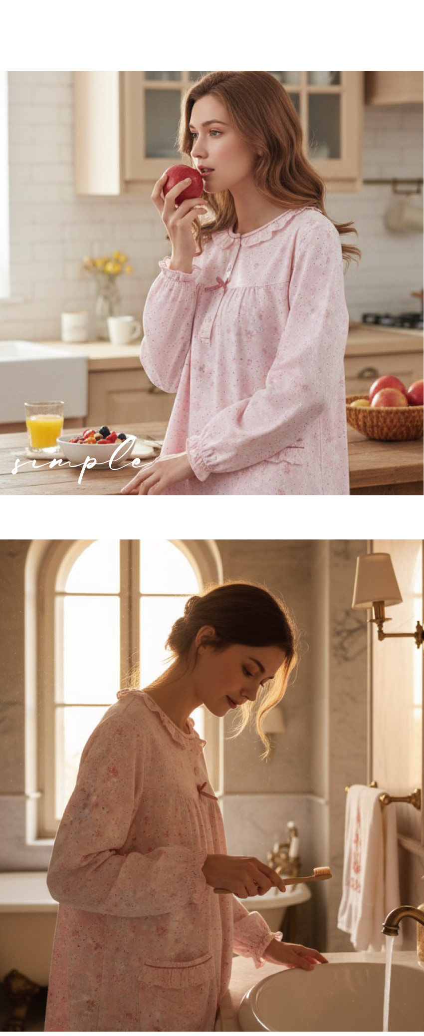 田園小花 柔軟舒眠棉質 連身裙睡衣(粉色)