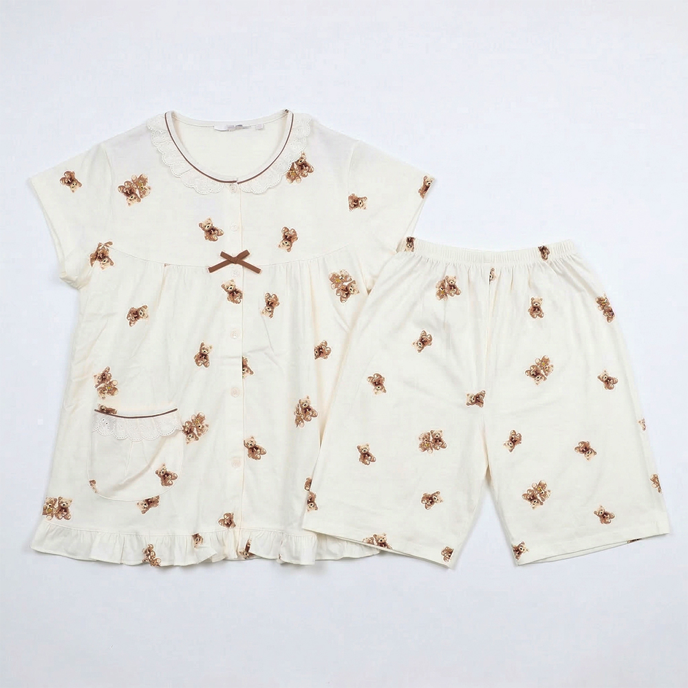 熱戀熊熊 柔軟舒眠棉質 睡衣睡褲成套組(米色)