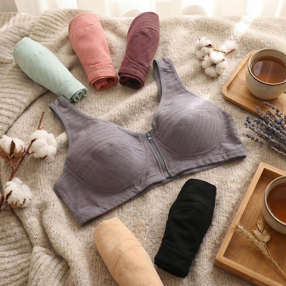 前開式拉鍊 絲棉透氣內衣 38-46 CD罩杯(膚)