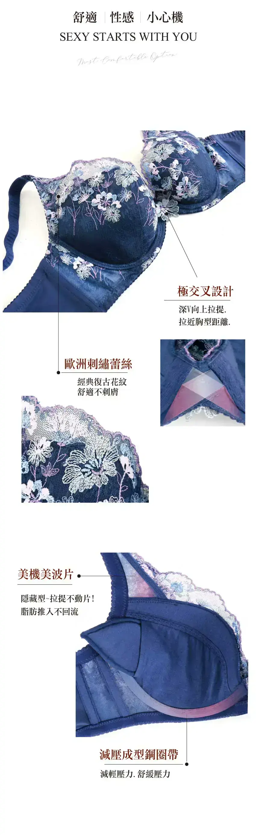 【favori】【深罩杯】夢幻魔提・呼吸直立棉機能透氣內衣BCD罩杯(星空藍)