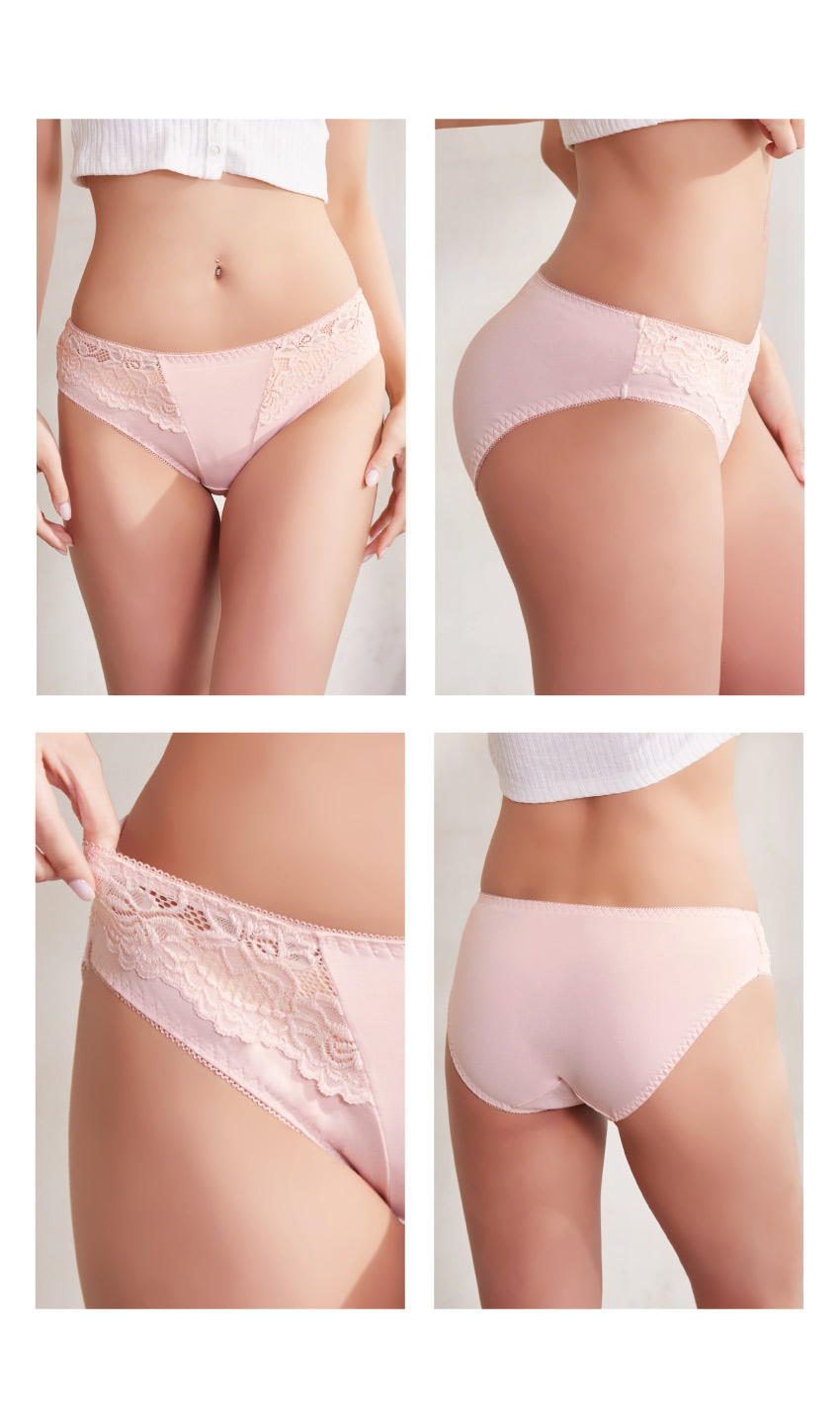 牛奶絲杯型微性感蕾絲 三角褲 3件組(隨機色)
