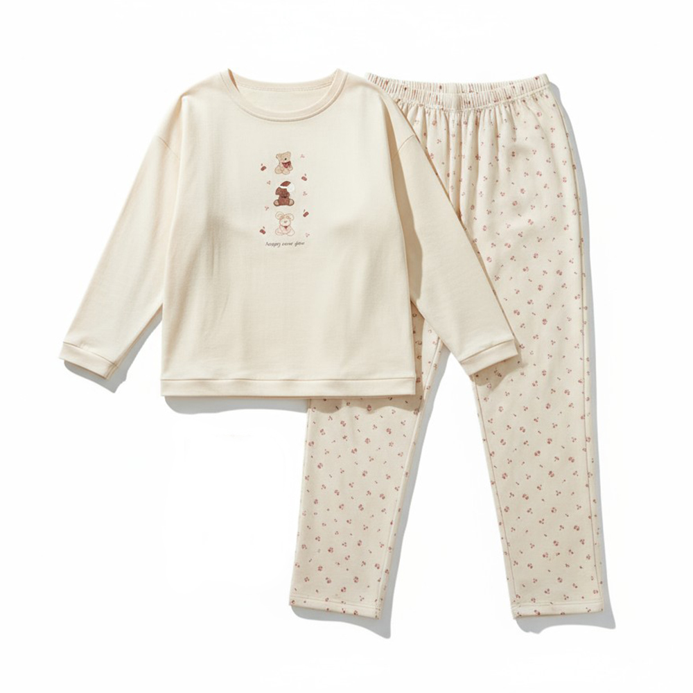 櫻桃茸萌 舒柔睡衣睡褲成套組(奶茶色)