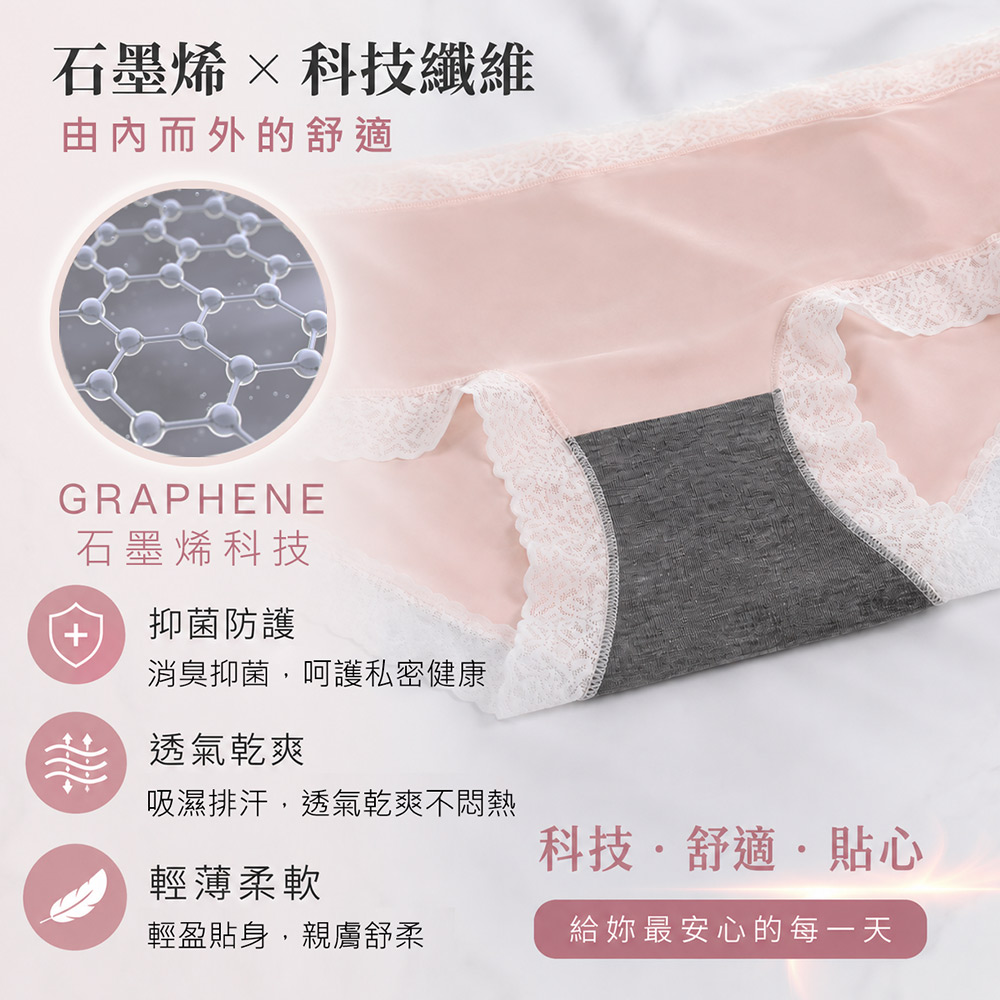 輕柔盛夏 石墨烯低腰無痕素面蕾絲平口褲(灰霧藍)