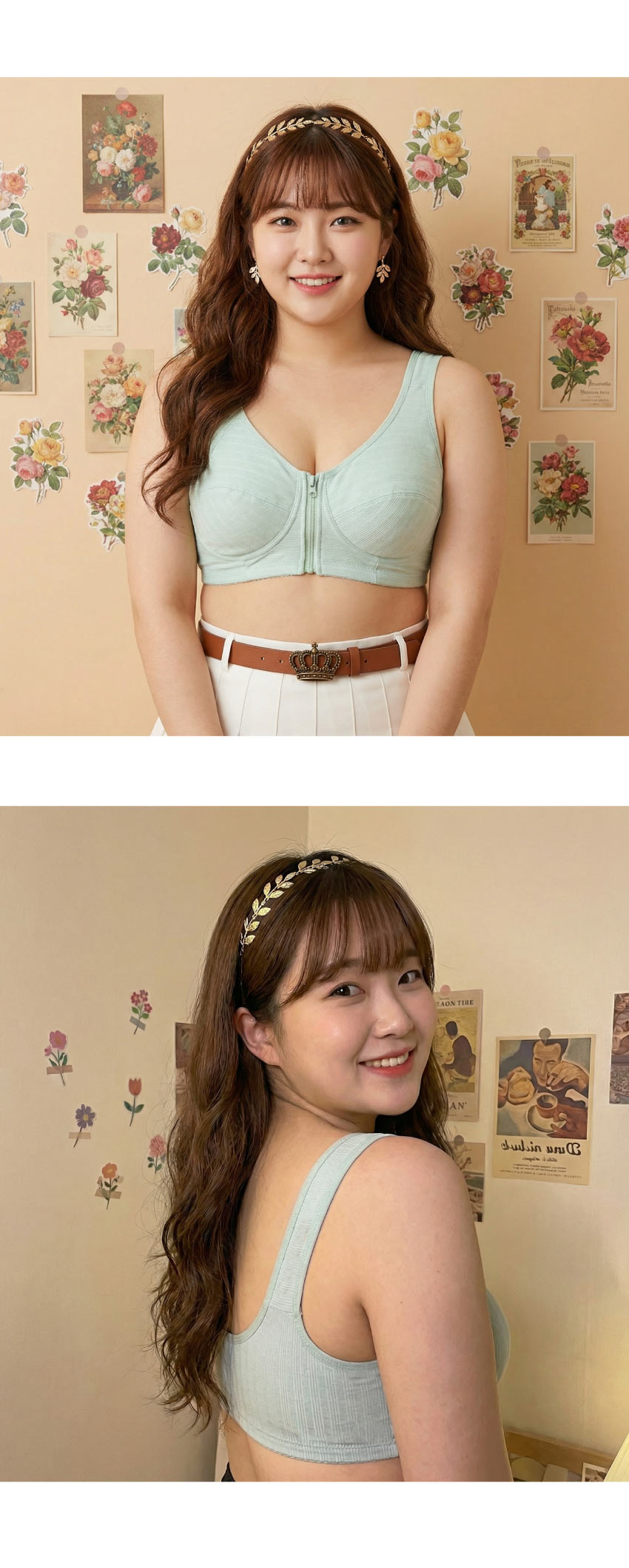 前開式拉鍊 絲棉透氣內衣 38-46 CD罩杯(淺綠)