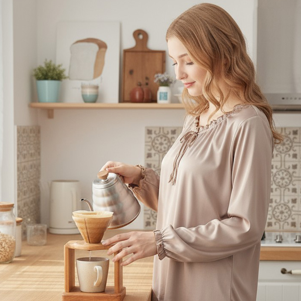 微光 絲柔緞面 睡衣睡褲成套組(駱駝色)