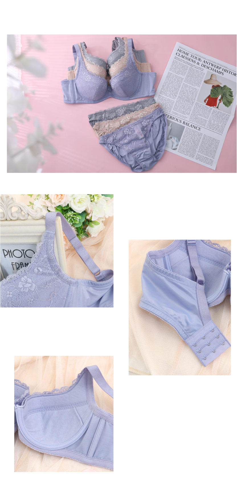 祕密花園．綻放 深V系列內衣BCD罩杯(銀灰色)