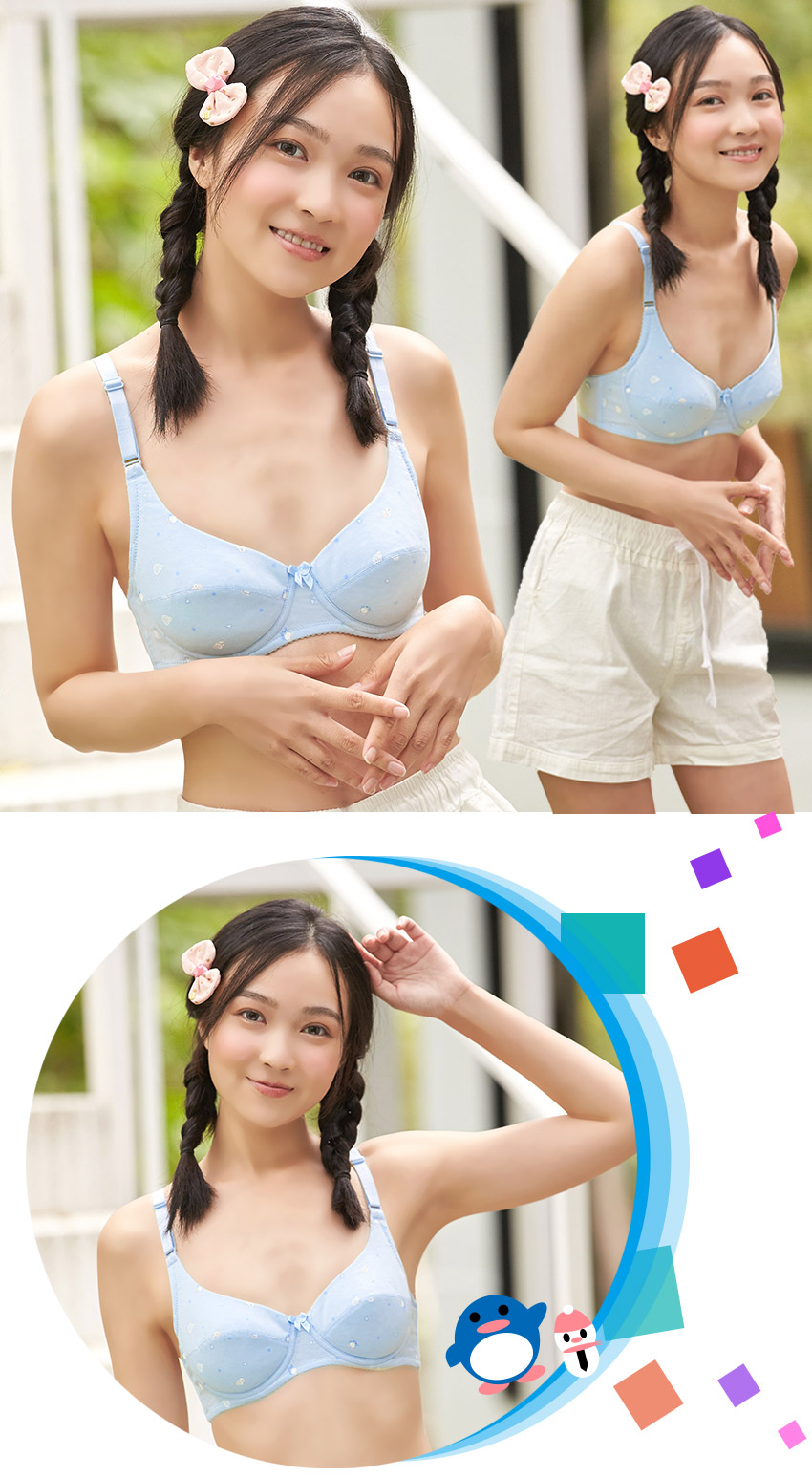 《台灣製》小企鵝。軟鋼圈舒壓少女內衣(水)ABCD