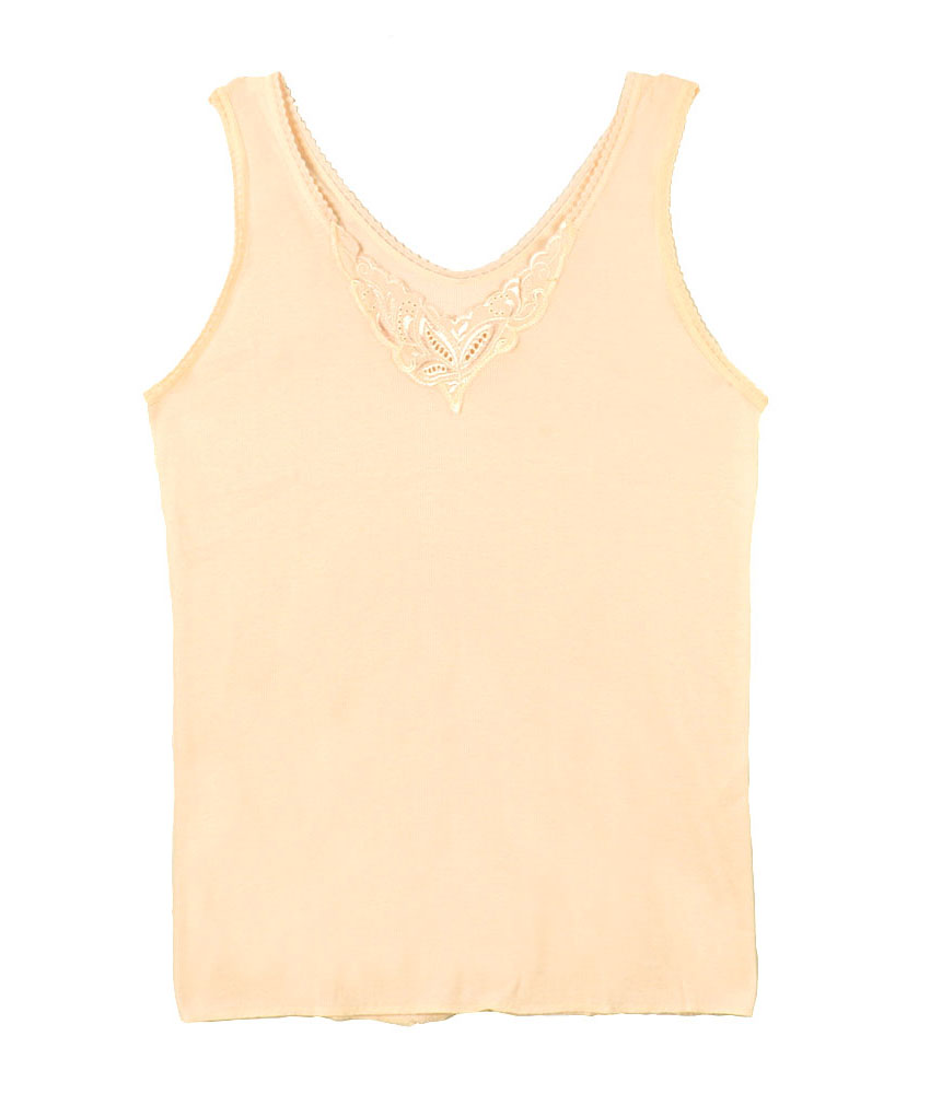 精緻花寬版背心(膚) 台灣製