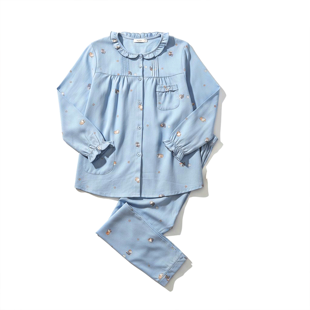 軟萌柯基 柔軟舒眠棉質 睡衣睡褲成套組(藍色)