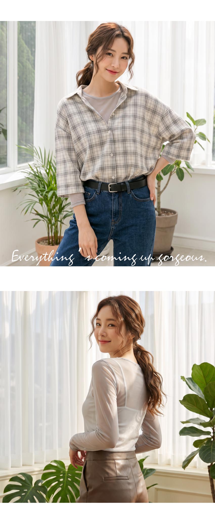 MIT 圓領長袖 性感透肌網紗打底罩衫((灰色)