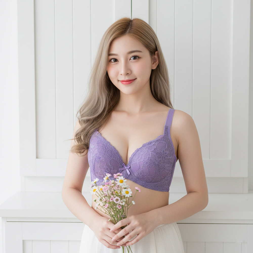 花芯 軟鋼圈 深V低脊心包覆機能型內衣C罩杯(紫)