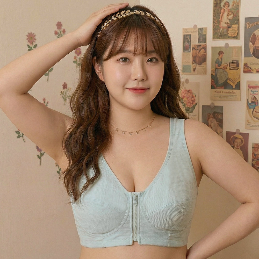 前開式拉鍊 絲棉透氣內衣 38-46 CD罩杯(淺綠)