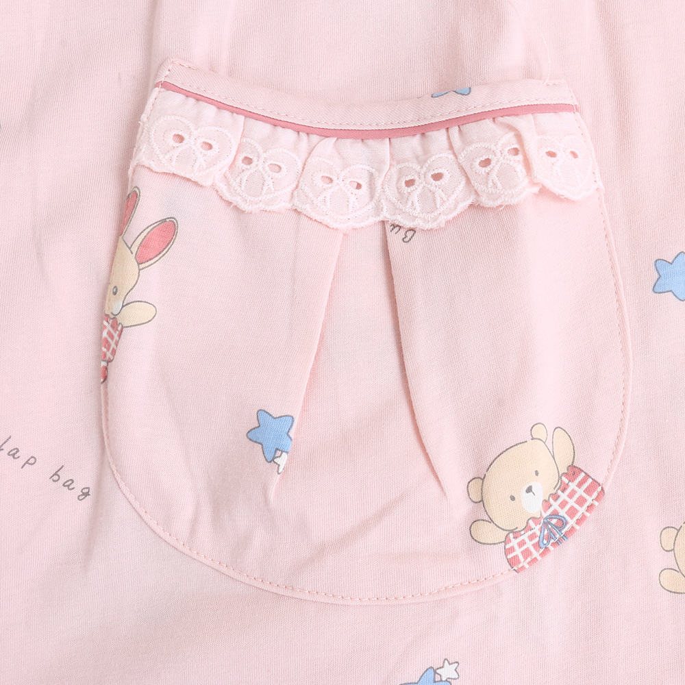 睡萌聚落 柔軟舒眠棉質 連身裙睡衣(粉)