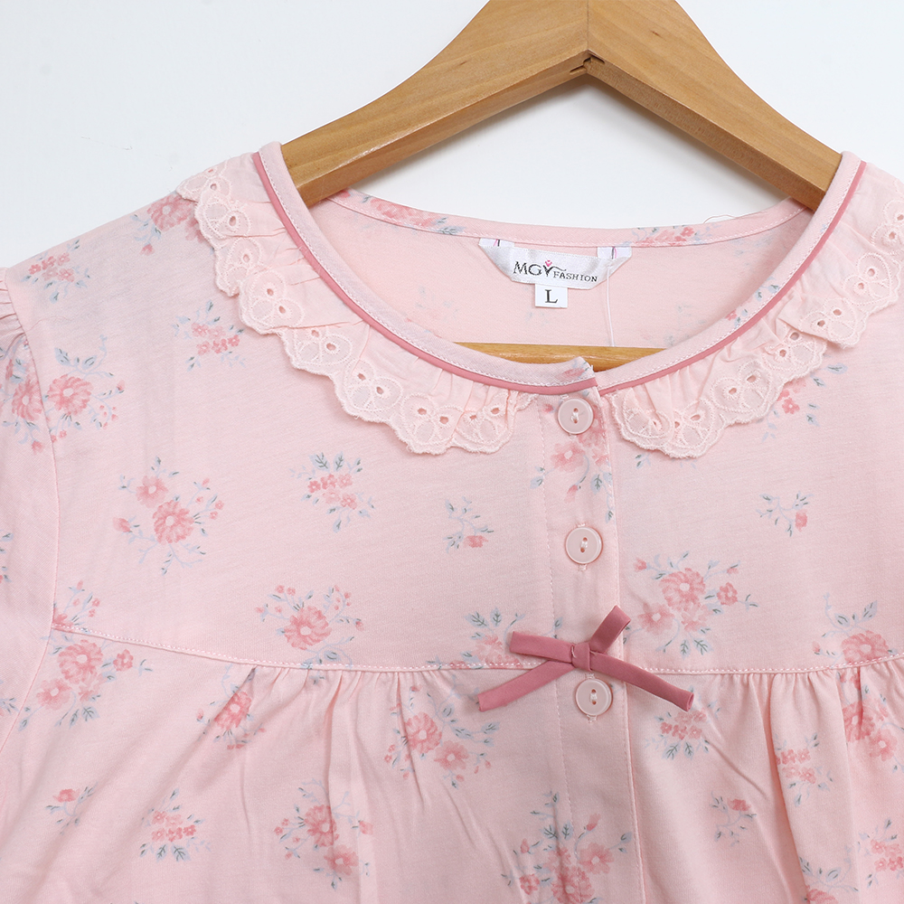 水漾小花 柔軟舒眠棉質 睡衣睡褲成套組(粉色)