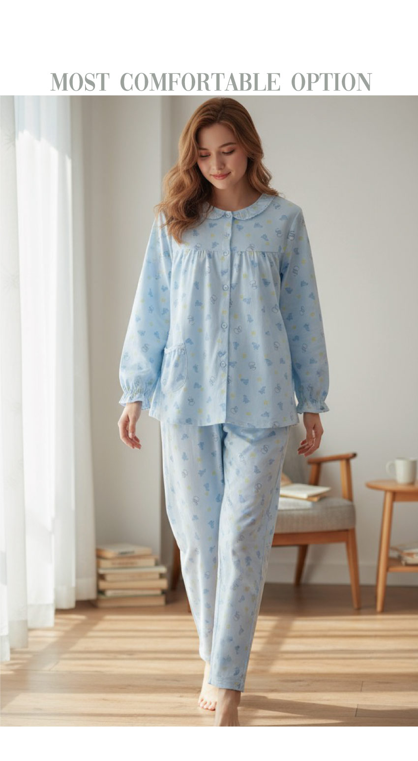 萌感小雞 柔軟舒眠棉質 睡衣睡褲成套組(藍色)