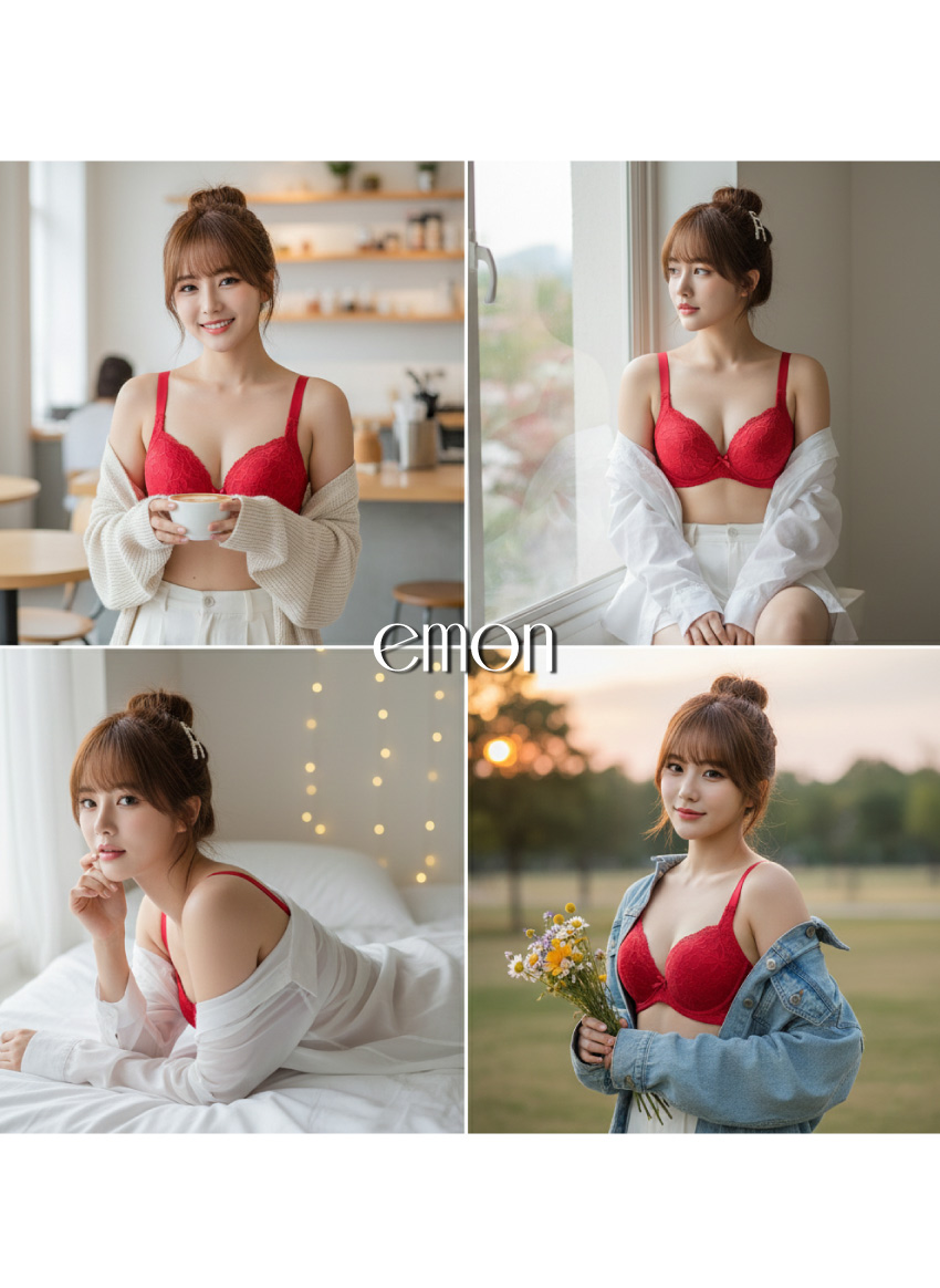 花芯 軟鋼圈 深V低脊心包覆機能型內衣C罩杯(紅)