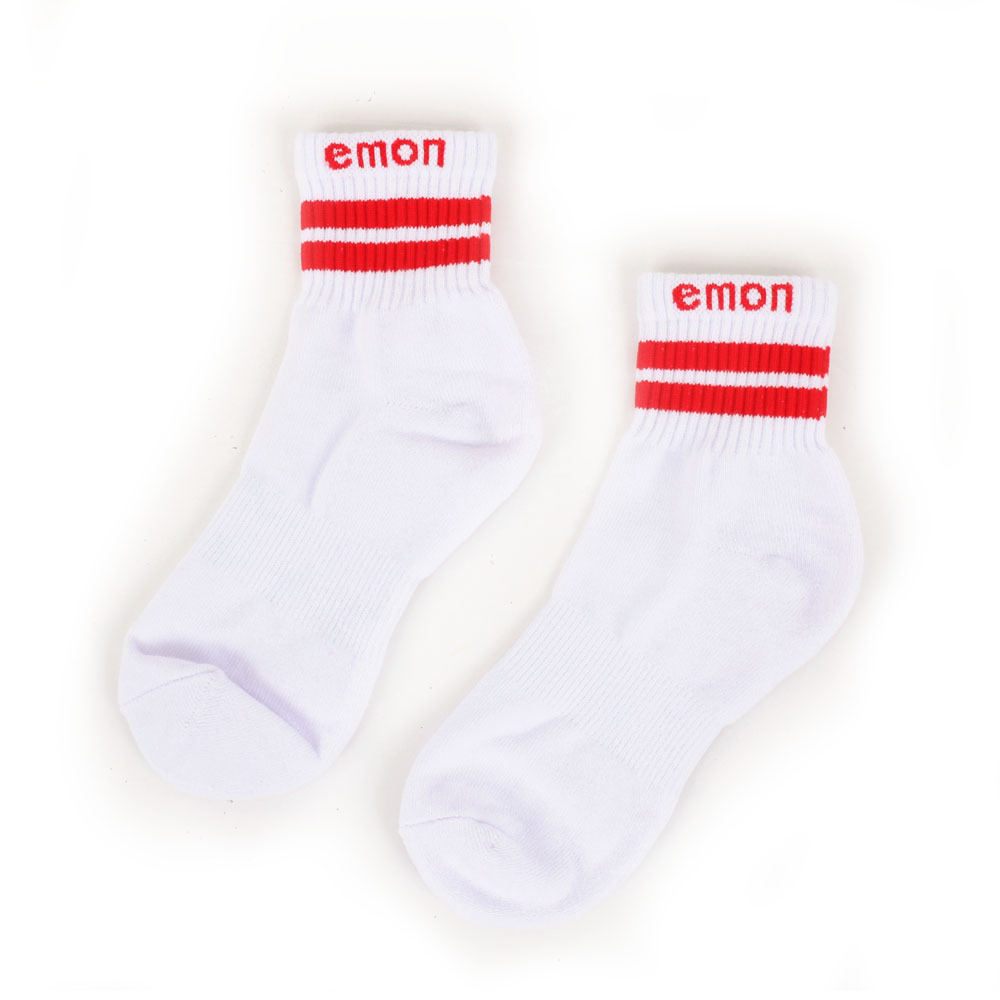 經典條紋 中筒 機能運動襪(白紅)