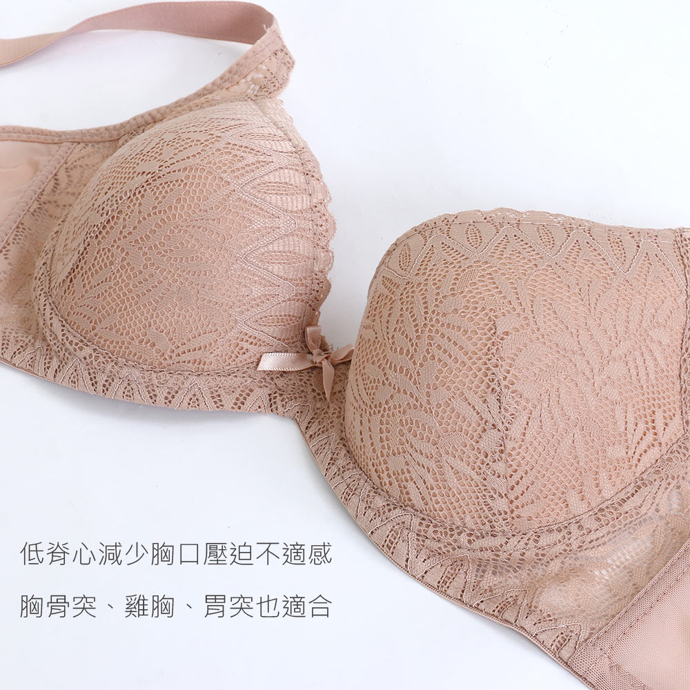 花漾 軟鋼圈 深V低脊心包覆機能型內衣C罩杯(蜜膚)