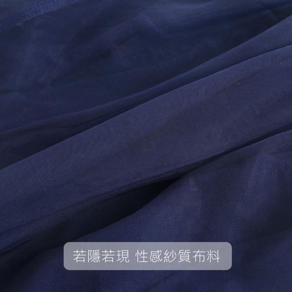 玫瑰花園 柔紗 細肩帶性感連身裙睡衣(藍)