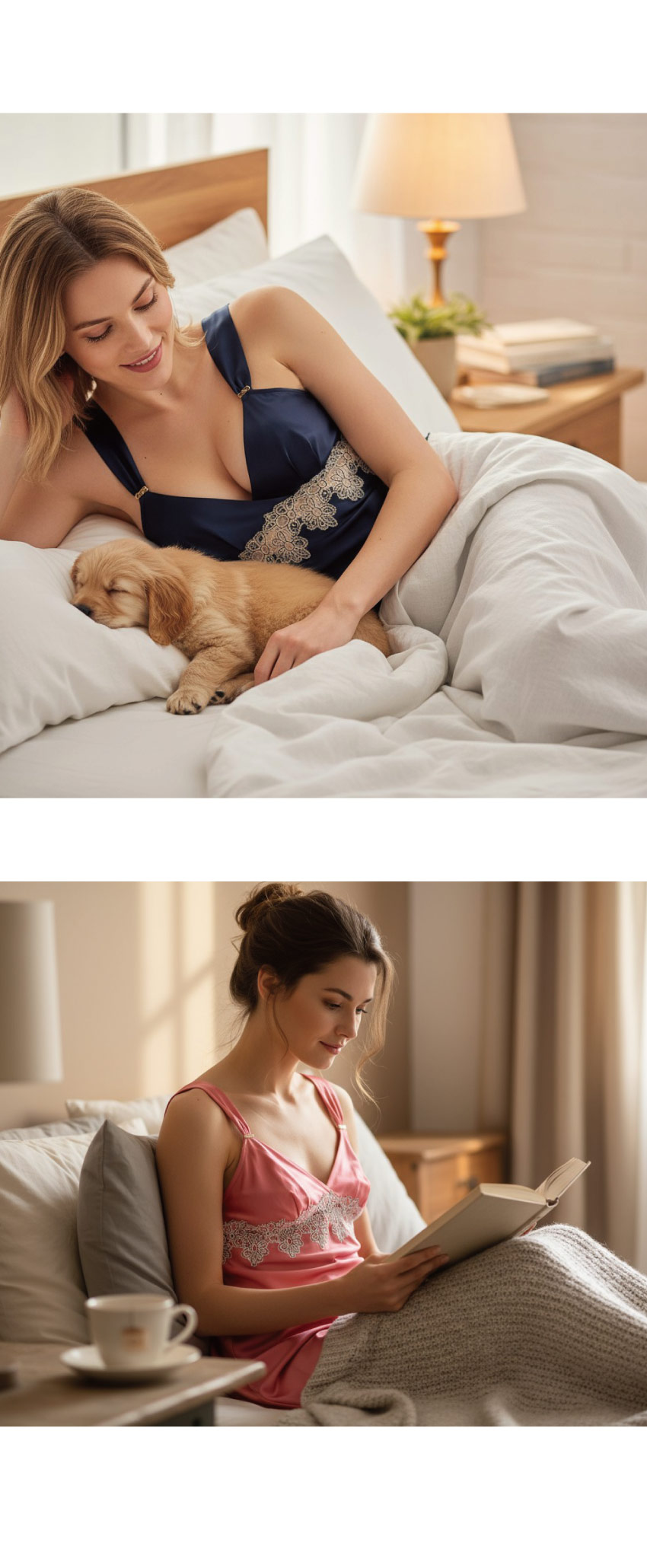 夜色時光 絲柔緞 細肩帶性感開岔連身裙睡衣(藍)