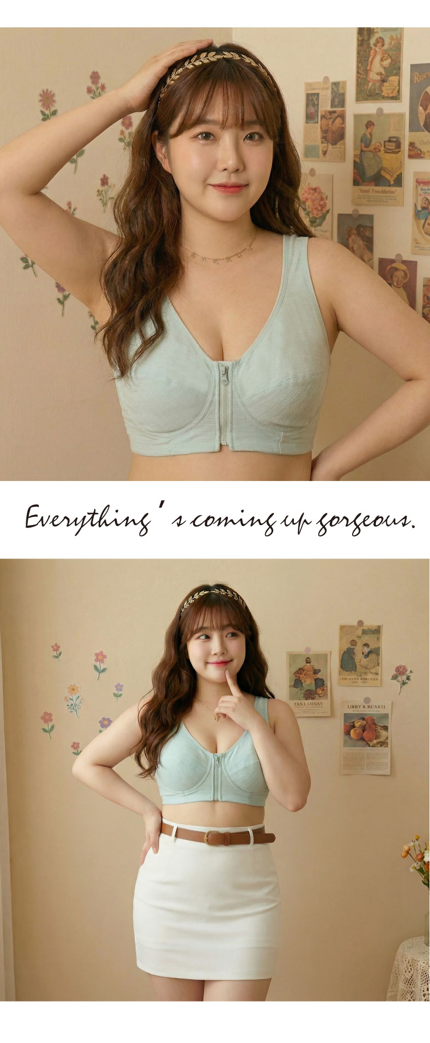 前開式拉鍊 絲棉透氣內衣 38-46 CD罩杯(淺綠)