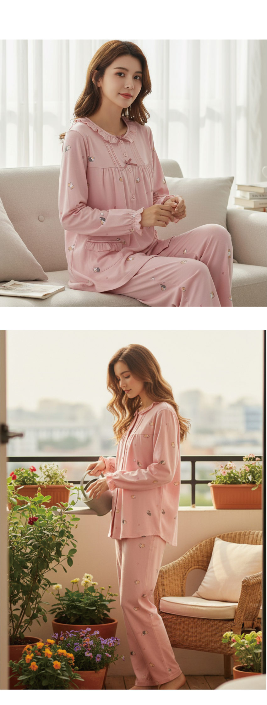 軟萌柯基 柔軟舒眠棉質 睡衣睡褲成套組(粉色)