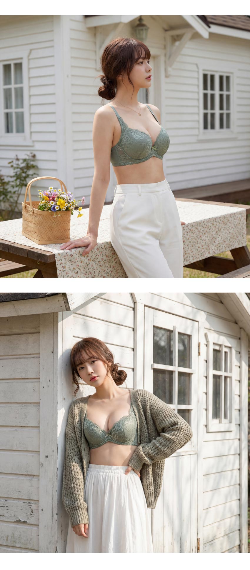 花柔 軟鋼圈 深V低脊心包覆機能型內衣C罩杯(芥末綠)