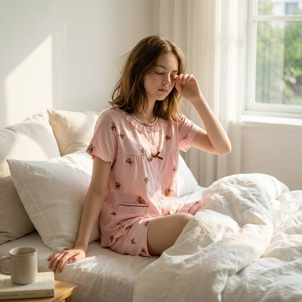 熱戀熊熊 柔軟舒眠棉質 睡衣睡褲成套組(粉)